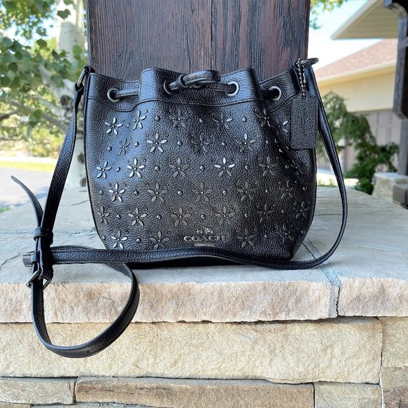 Coach Handbags - Coach Black Small Cross-body Shoulder Bag Drawstring W Gunmetal Detail